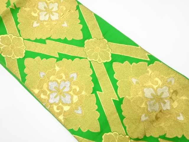 JAPANESE KIMONO / ANTIQUE FUKURO OBI / SILK / WOVEN FLORAL CREST